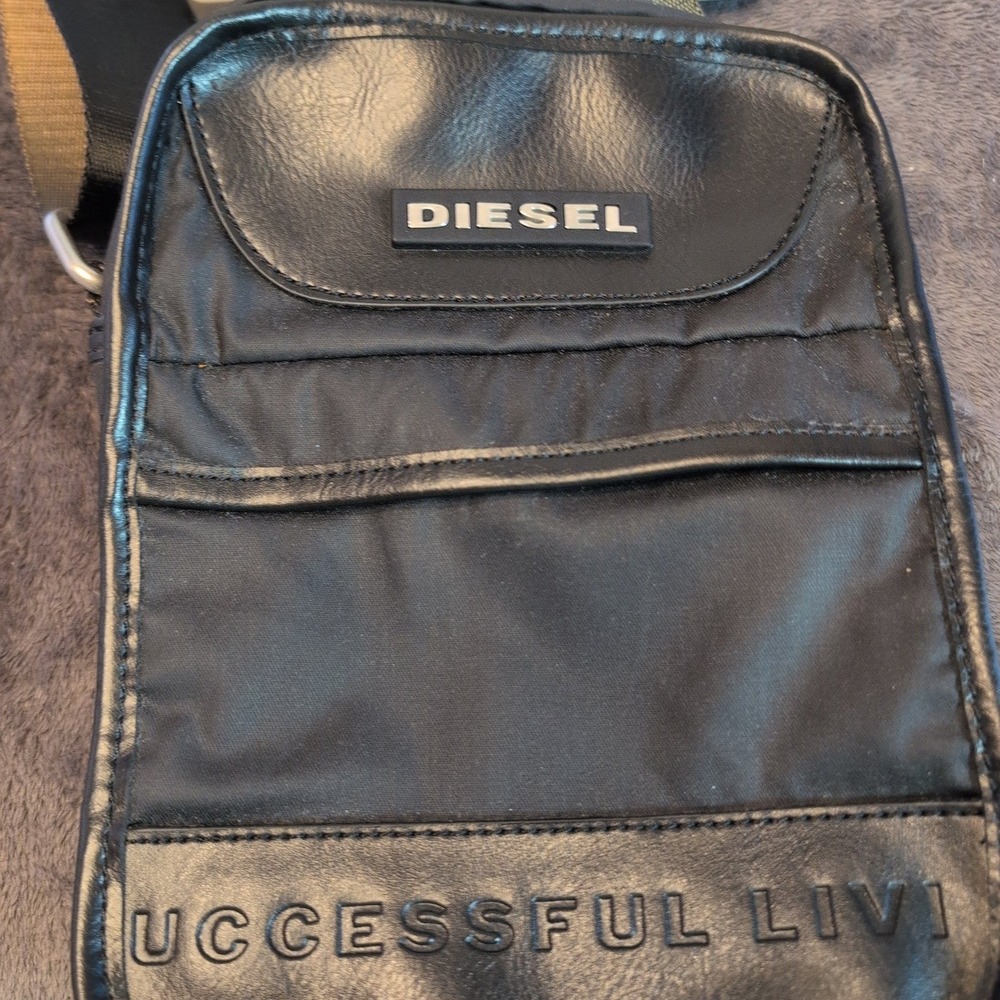 Diesel Black Successful Living Crossbody Messenger Bag Mens Utility Travel Pouch